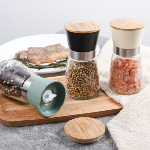 Spot pepper grinder stainless steel spice complementary food grinder wholesale ceramic core wooden cover 170ml
