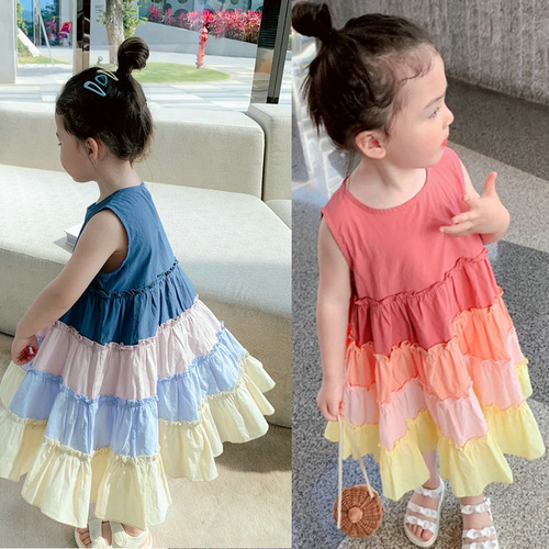 Girls' Skirt Rainbow Gradient Sleeveless Backless Dress Summer 2024 New Model Foreign Trade Children's Clothing Dropshipping 3-8 Years Old