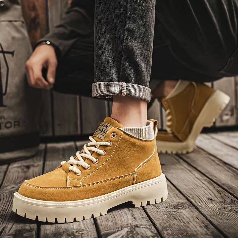 Giày bốt Martin nam cổ cao phong cách Anh, da retro, đế cao 3 cm, phối màu trơn — A6603 lạc đà, A6603 màu đen chi tiết 2