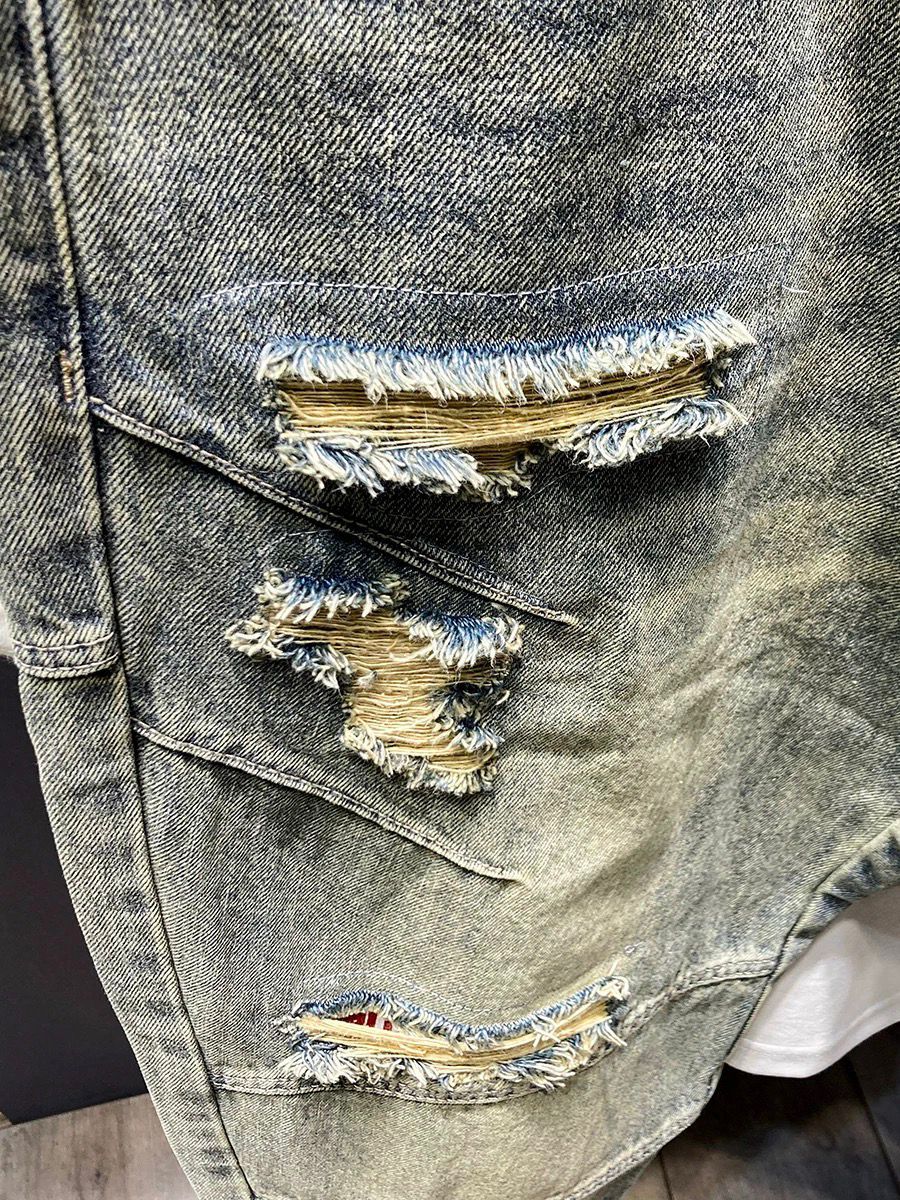 Retro Washed Distressed Jeans For Men Loose Fit Straight Leg Cool And Stylish American Casual Style Perfect For Spring And Autumn_mkmklike.com