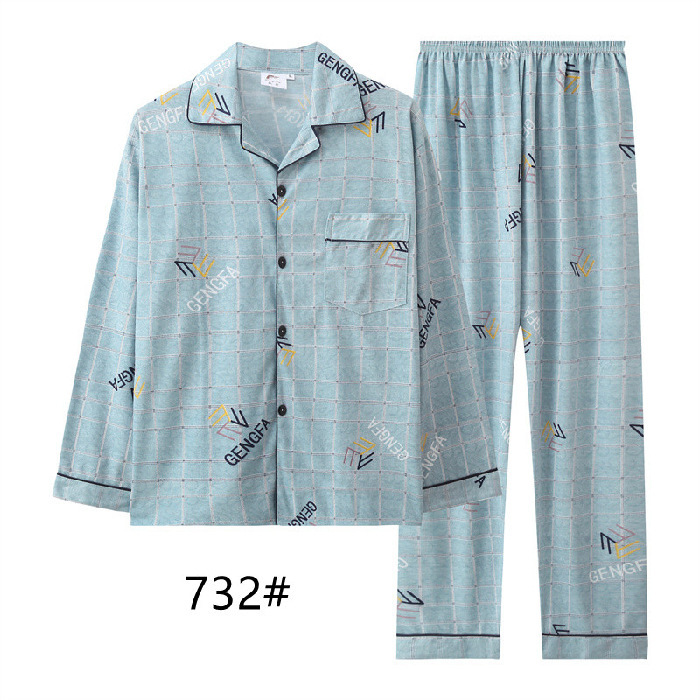 Transmisión en vivo de nuevos pijamas de hombre primavera y otoño de tamaño grande casero ocio relajado dos piezas de ropa de casa para hombres micro comercio