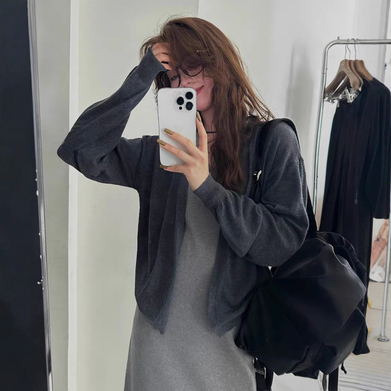 Thirteen Quality Products! Contains Fine Wool Korean Fashion, Light and Thin, Early Autumn Elegant, Versatile Casual Long-Sleeved Knitted Open