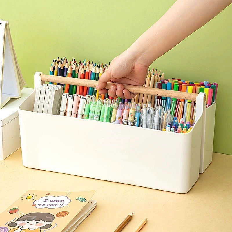 Накладываемая коробка для хранения маркера портативная коробка канцелярских товаров большой емкости деревянная ручная коробка для ручек для настольных инструментов