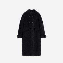 4077# 双排扣高级感宽松翻领长款皮毛一体大衣外套