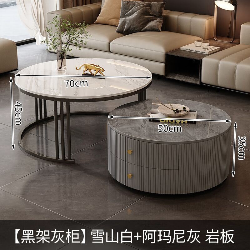 茶几轻奢简约现代客厅家用小户型北欧边几大理石岩板圆形小茶几桌|undefined