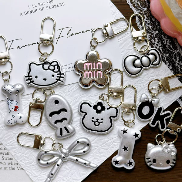 Y2K style cute and cool KT cat keychain, backpack charm, small gift for couples and best friends, wholesale bead accessories