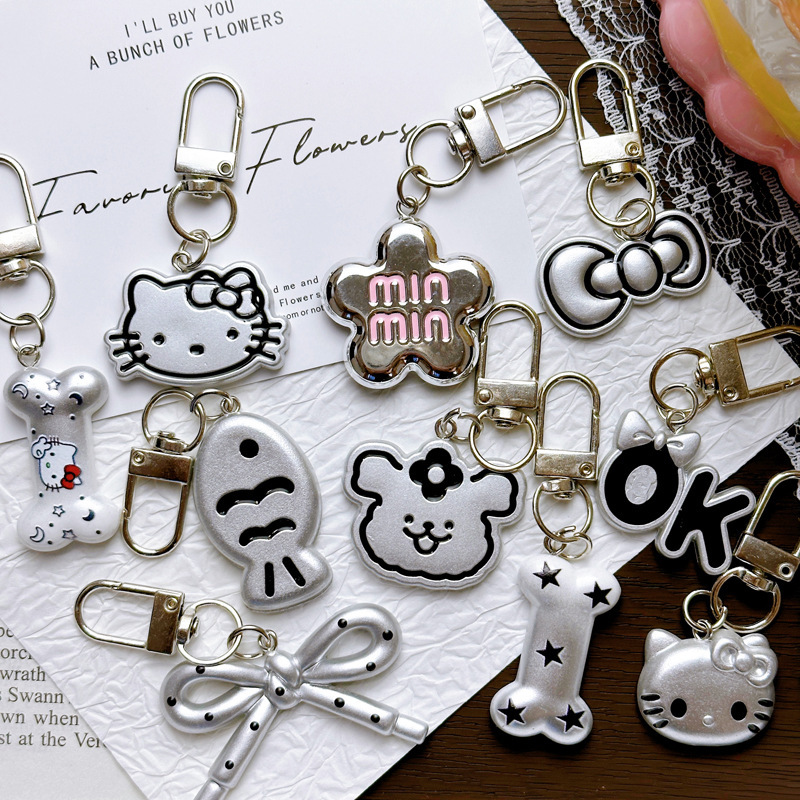 Y2K style cute and cool KT cat keychain, backpack charm, small gift for couples and best friends, wholesale bead accessories