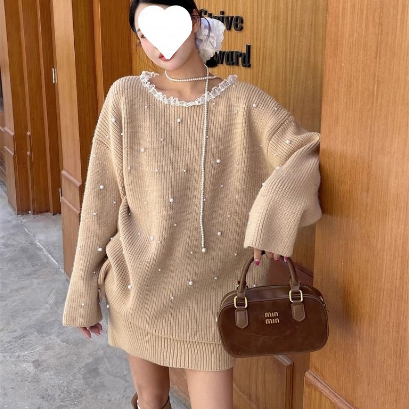 新年过年战袍圣诞红色毛衣套装裙女秋冬新款小香风针织短裙两件套|undefined