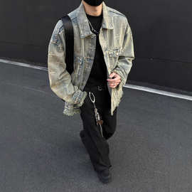 新春季国风外套男士慵懒风韩版潮流百搭宽松休闲格子毛呢夹克上衣