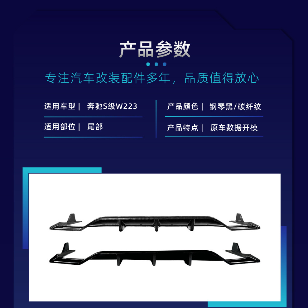Suitable for Mercedes-Benz S-Class W223 AMG Line 2021-2026, rear lower lip, tail lip, and spoiler kit for cross-border modification