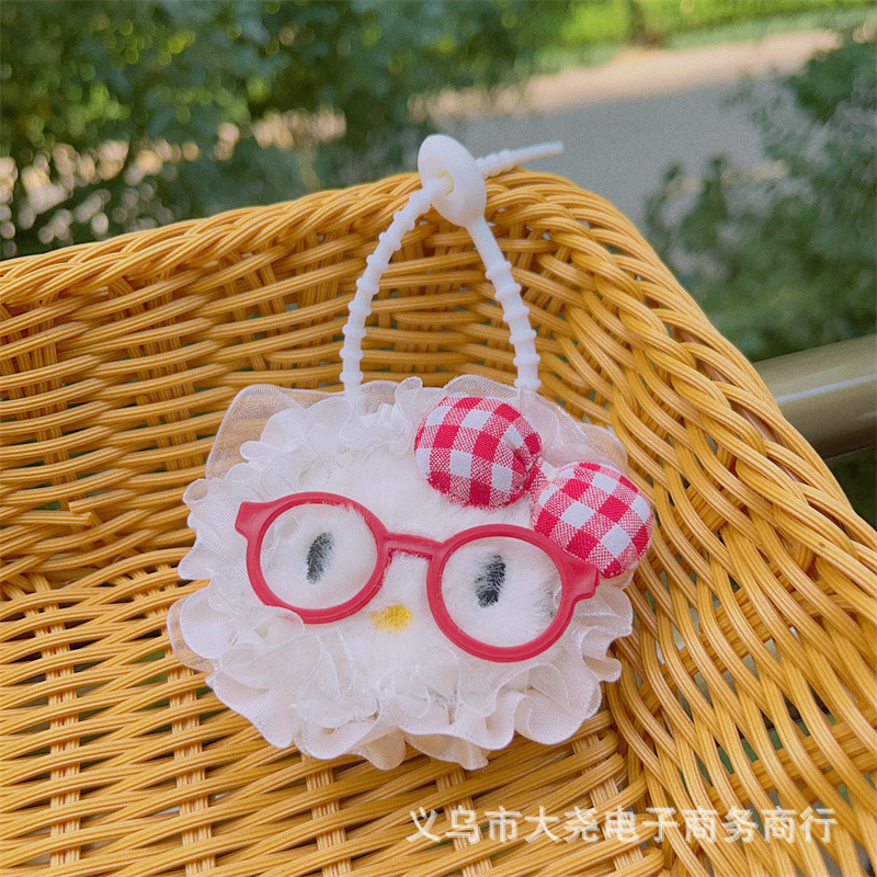 原创蕾丝可爱少女KT高颜格子草莓小猫包包手机小众钥匙扣挂件辅料|undefined