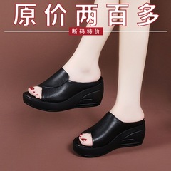 Woodpecker ブランド靴夏レザーウェッジスリッパ女性のための 2025 新しい厚底スリッパ夏のアウターウェア軽量ママ