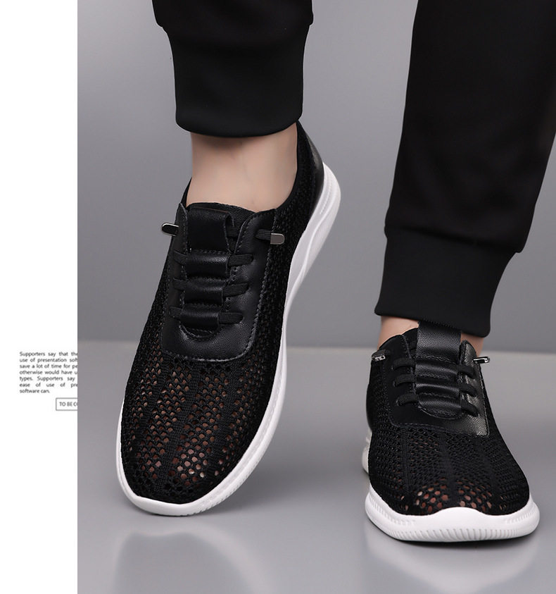 Giày sandal nam lưới thoáng khí đế mềm chống trượt kiểu lỗ, đế bằng — Màu be, màu đen chi tiết 19
