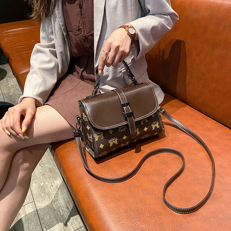 Women's Printed Stone Texture Shoulder Bag Small Square Handbag_voghion.com