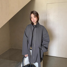 广州十三行2025秋纯棉立领风衣外套女英伦风廓形短款风衣女02978