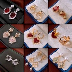 真金メッキ銀針ジルコン愛イヤリングクロスボーダー軽贅沢高級感ピアスins小衆耳飾り卸売り女