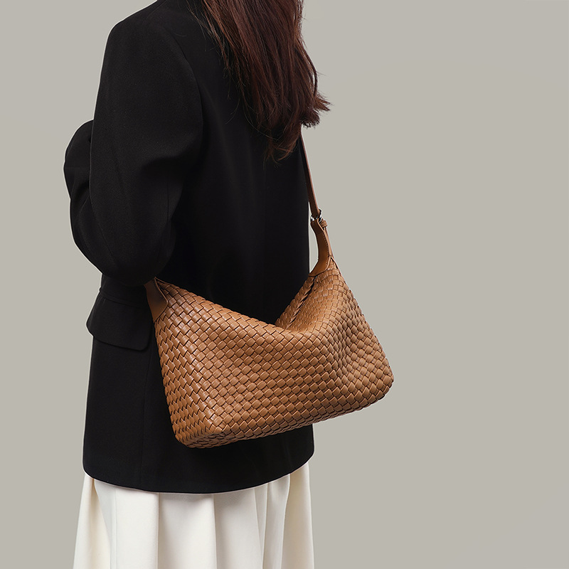 Túi tote nữ cỡ lớn đeo chéo kiểu vintage handmade dệt — màu nâu, màu trắng ngà, màu tím hoa cà