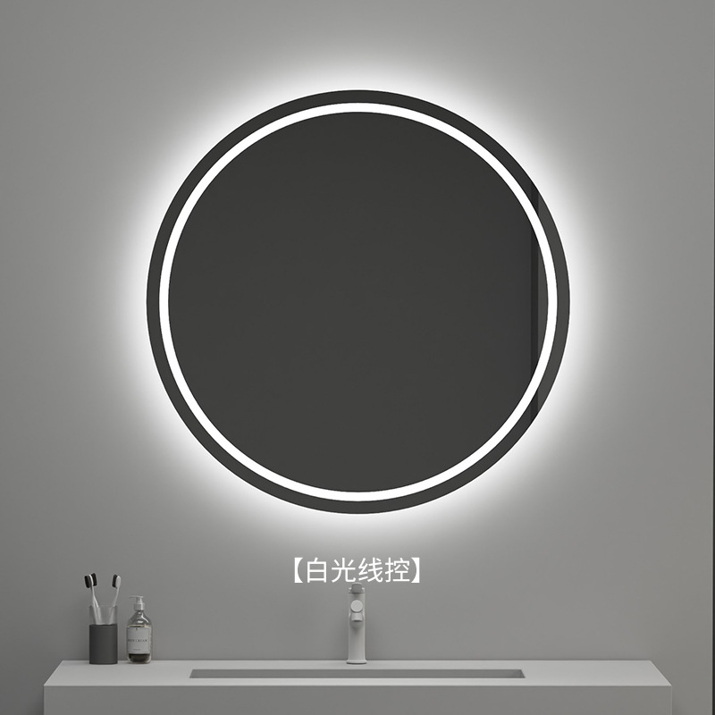 Espejo de baño de desfogado inducción táctil LED luminiscente espejo redondo con lámpara de pared espejo de maquillaje espejo de desfogado