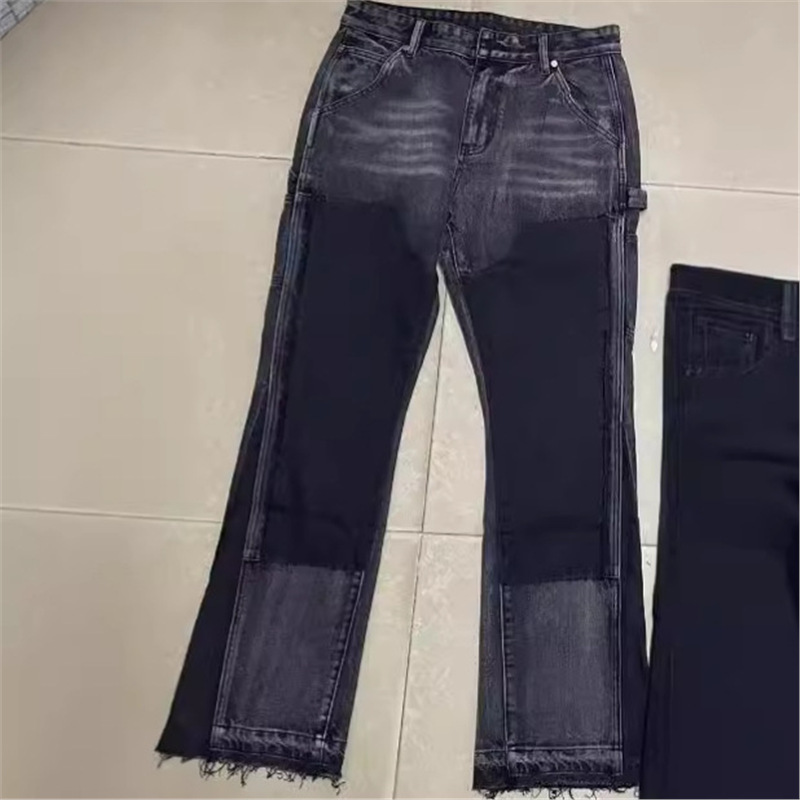 European and American High Street Stitching Deconstructed Old Black Micro Horn Loose Jeans European and American High Street Stitching Deconstructed Old Black Micro Horn Loose Jeans
