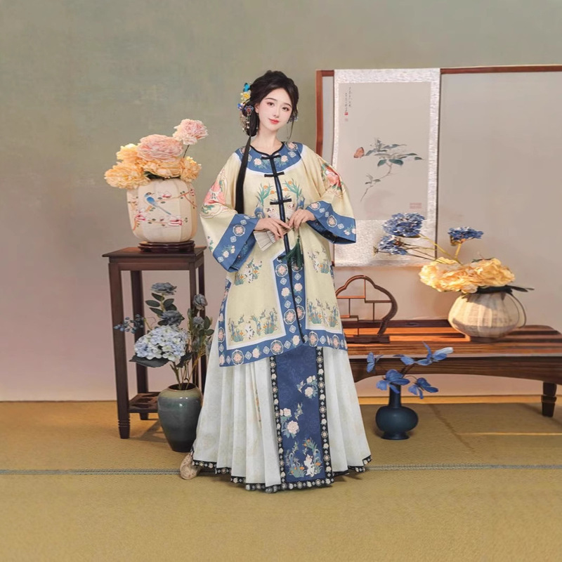 genuine goods [Cat God] Qing Han Women's Collar Crewneck Non-Han Chinese Clothing Retro Style National Costume Qing Dynasty Palace Costume suit