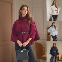 国際トレンドの女性のウールのマントコート潮の女性のストラップ付きマントコート