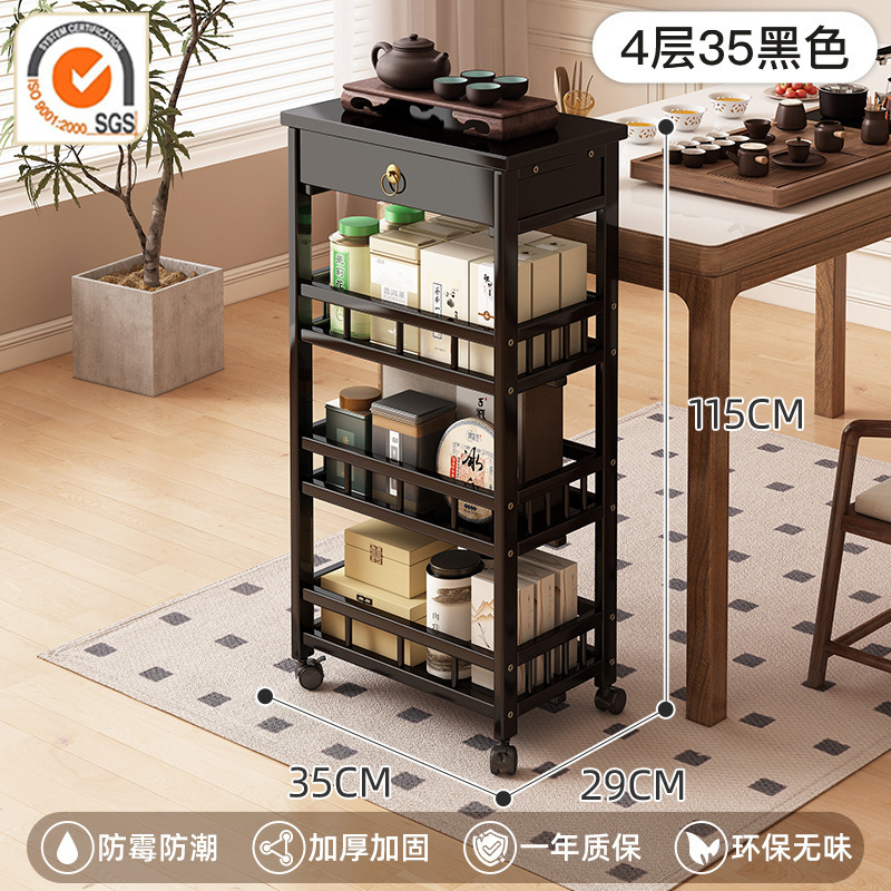 新しい中国風のモバイルコーヒーテーブル肥厚カート収納ラックオフィススタディティーテーブル車輪付きティーキャビネット|undefined