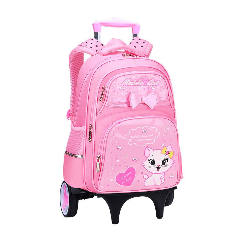 Mochila escolar de varilla de tracción para niñas de seis ruedas para niños 2 - 6 grados 5 gran capacidad impermeable 7 - 12 años