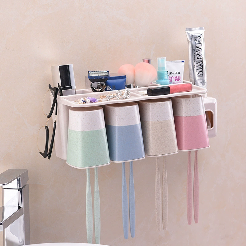 Wheat Straw Toothbrush Holder, Mouthwash Cup, Punch-Free Wall-Mounted Toiletry Set, Four-Person Family Toothbrush Cup, Cross-Border Hot Sale Wheat Straw Toothbrush Holder, Mouthwash Cup, Punch-Free Wall-Mounted Toiletry Set, Four-Person Family Toothbrush Cup, Cross-Border Hot Sale