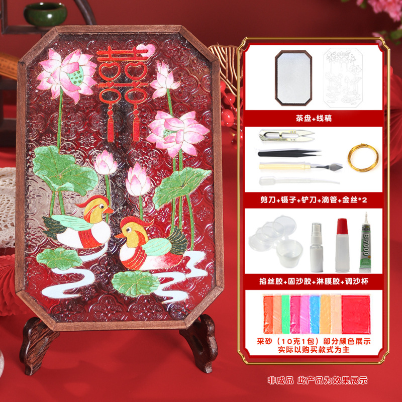 掐丝珐琅新婚礼物diy手工制作材料中式结婚喜字摆件装饰掐丝茶盘|undefined