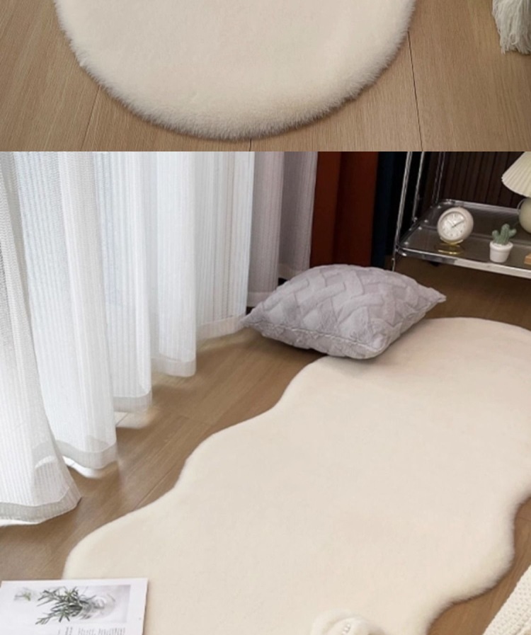 White Rabbit Fur Cloud Carpet for Girls' Bedroom Bedside, Living Room Mirror Area Rug, Dressing Room Bay Window Mat
