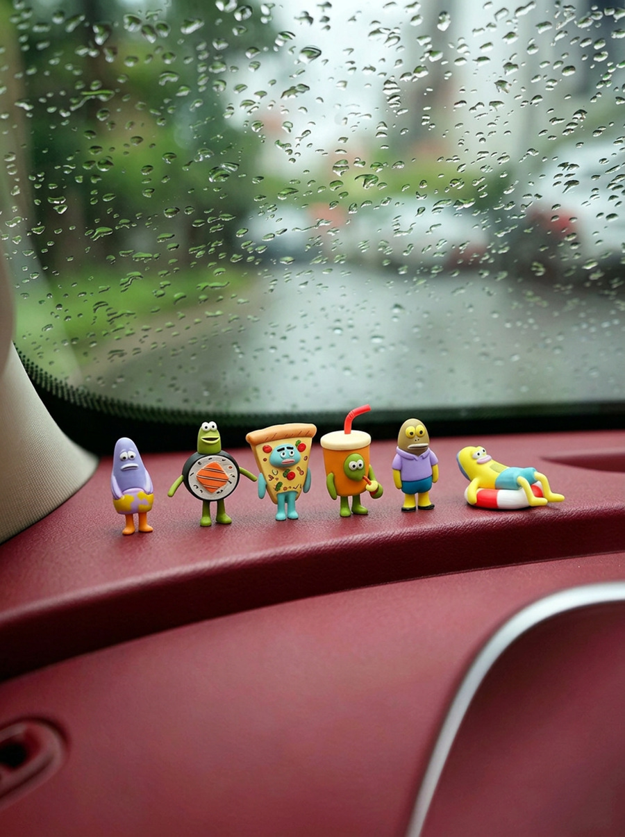 Bikini Bottom residents' car dashboard screen figurines, creative car interior decorations, ugly fish