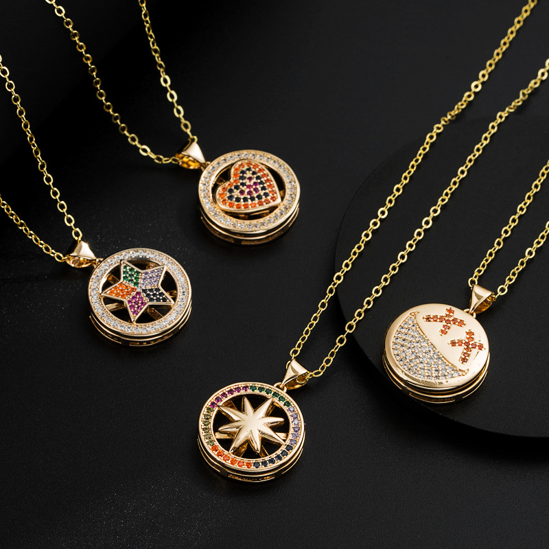 New Rotatable Zircon Star Heart copper gold-plated necklace