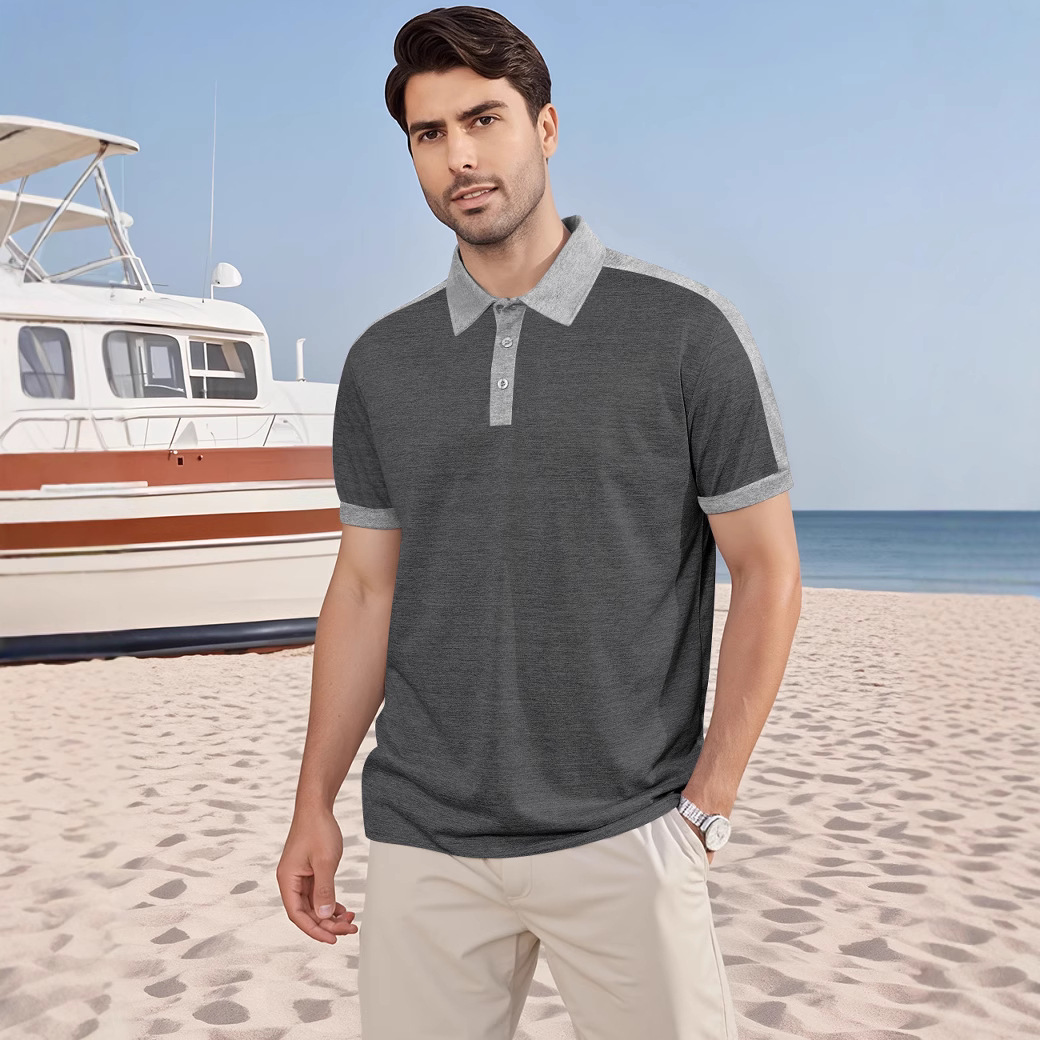 Camiseta polo de manga corta para hombre, estilo casual y de negocios, con bloques de color, de verano, de sarga perlada, para comercio transfronterizo Amazon.