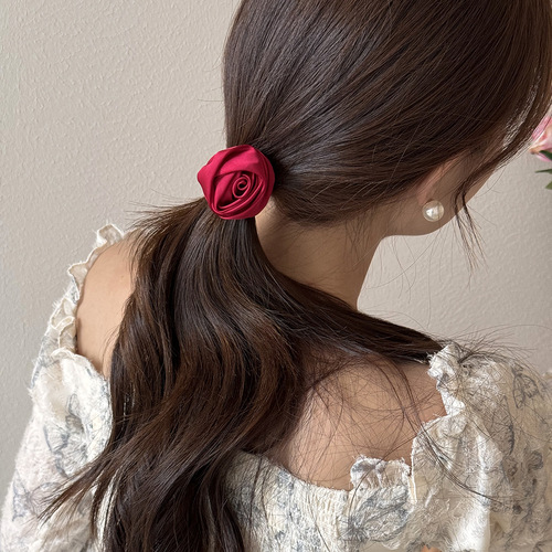 Romantic Date ~ Satin Rose Headband Hair Accessory High Elasticity Hair Tie for Women