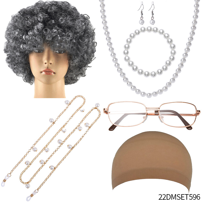 Comercio exterior europeo y americano divertido Halloween cosplay fiesta peluca abuela gris peluca anciana cos cos peluca