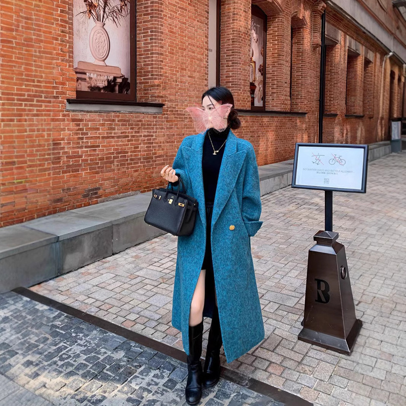 Blue Ocean Legend Double-Sided Wool Coat for Women 2024 Autumn New Style Elegant Blended Double-Sided Woolen Coat for Women Loose Fit