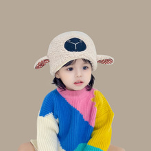 婴儿帽子冬季可爱超萌小羊造型毛绒帽围巾套装冬天男女宝宝帽子