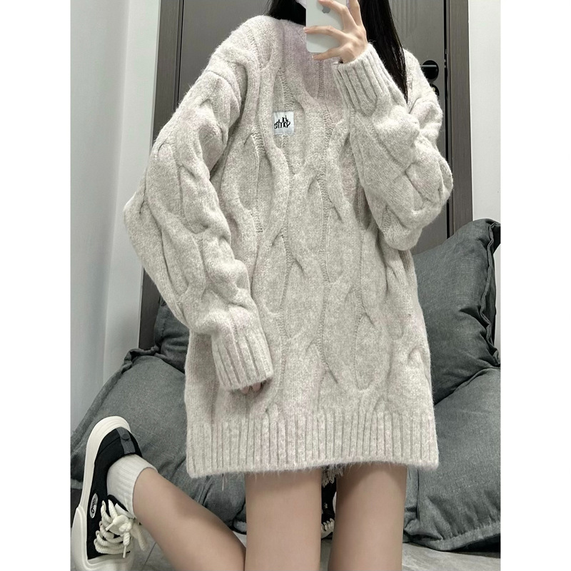 彩紗大麻の花のプルオーバーのセーターの女性のファッションはゆったりしています。|undefined