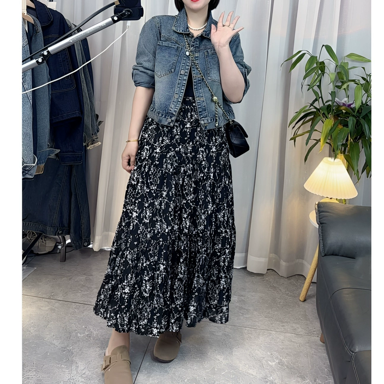 [Две юбки длинные] Чувство цветочной юбки-бюстгера 2025 новая высокая талия темпераментная юбка шифоновая длинная юбка