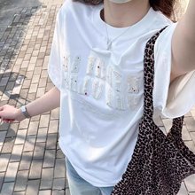 刺绣重磅短袖t恤女夏季宽松显瘦小众设计感美式潮牌半袖上衣