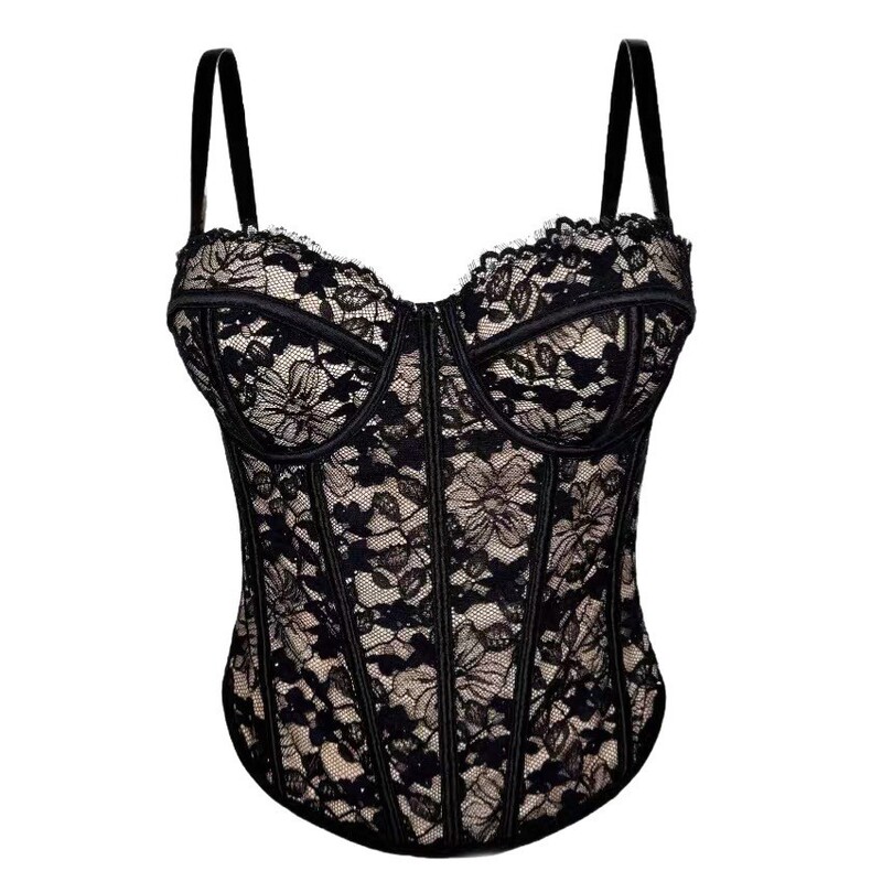 New Cross-Border European and American Style Black Lace Camisole with a High-End Feel, Suitable for Outerwear, Shapewear, and Push-Up Fishbone Bra New Cross-Border European and American Style Black Lace Camisole with a High-End Feel, Suitable for Outerwear, Shapewear, and Push-Up Fishbone Bra