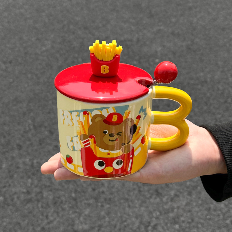 Oso con patatas fritas (taza + tapa + cuchara)