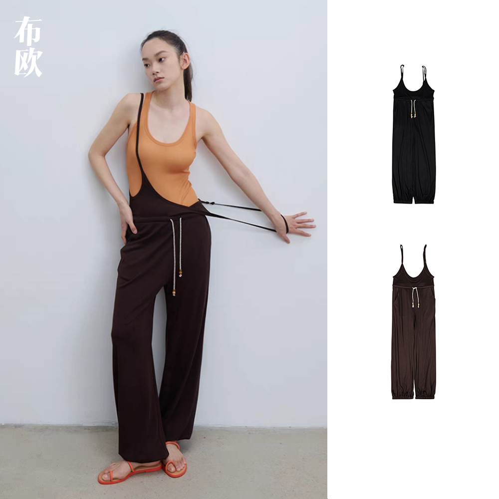 【Clearance No Returns/Exchanges】45% Acetate Fabric Nanyou Women's Wholesale Easy Cool Feeling Strap Jumpsuit with Ankle Ties