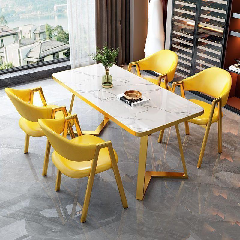 Nordic Light Luxury Negotiation Table and Chair Combination Modern Simple Coffee Milk Tea Shop Small Apartment Home Rectangular Dining Table