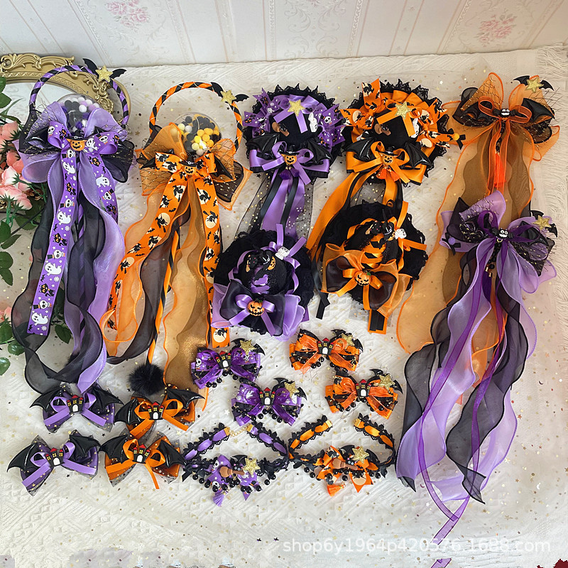 lolita Halloween accessories pumpkin color hairpin lolita Orange black purple bat bow small bowler hat KC lolita Halloween accessories pumpkin color hairpin lolita Orange black purple bat bow small bowler hat KC