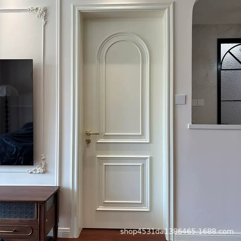 烤漆木门法式风格贴线实木复合多层奶牛风单开套装室内平开门隔音