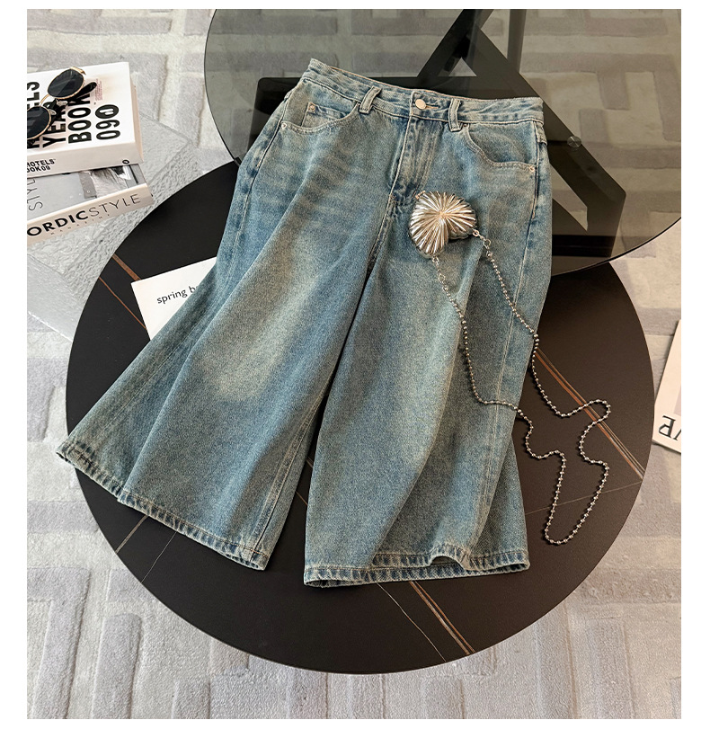 Women's Clothing Women's Summer New Casual Sports Fashion Suit Round Neck Back Tie Hollow Short Sleeve Denim Pants Two Piece Suit_mkmklike.com