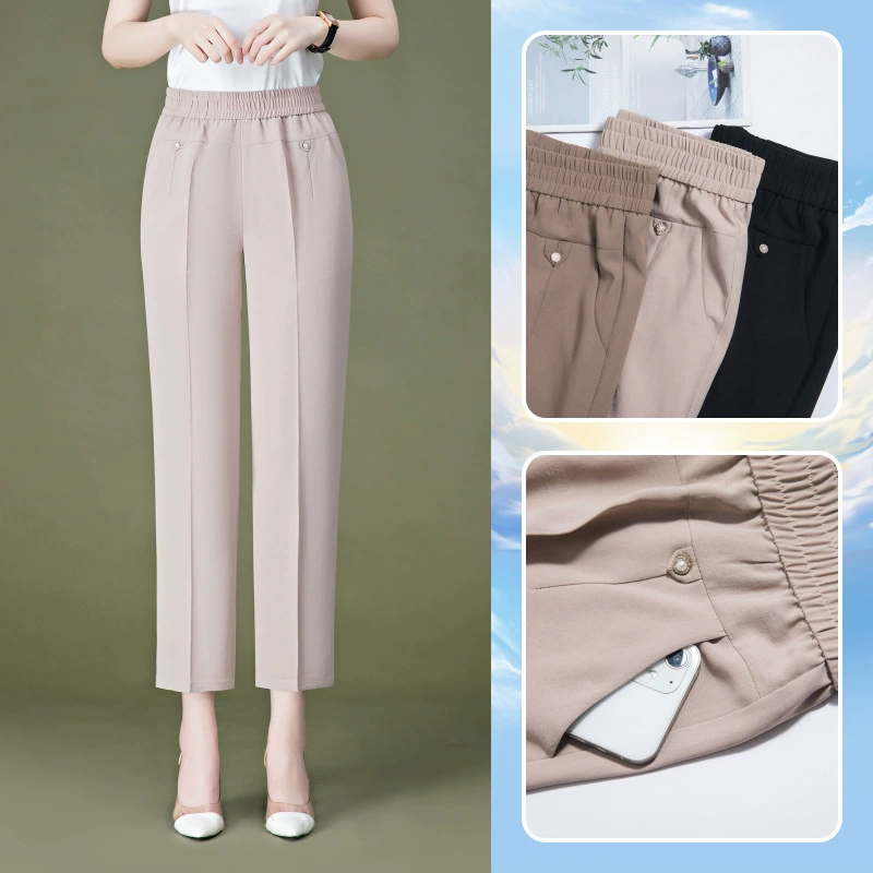 Женщины среднего и пожилого возраста бабушкины брюки женские летние высокие талии свободные девять очков