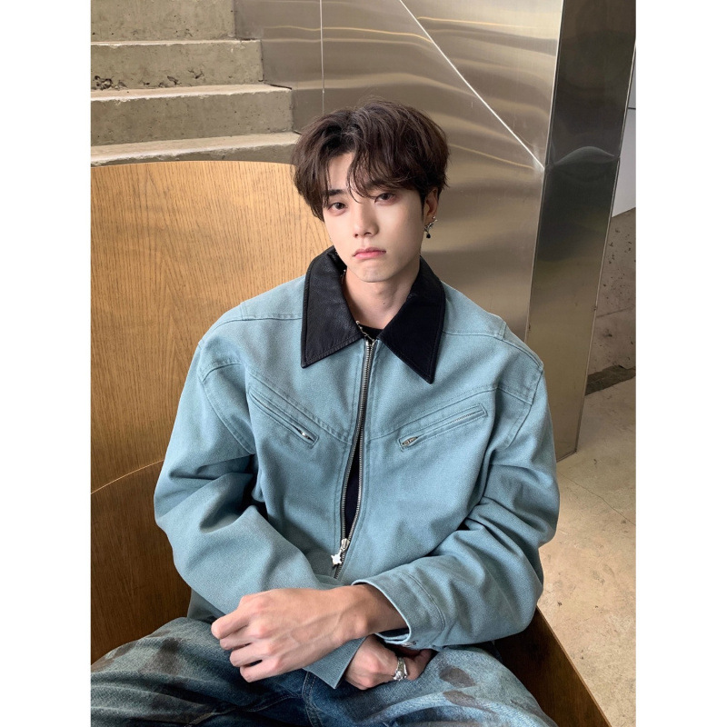 New Stylish Deconstructed Zipper Jacket for Men, American Style, Trendy Retro, Heavy Washed, High-End Feel, Spring and Autumn