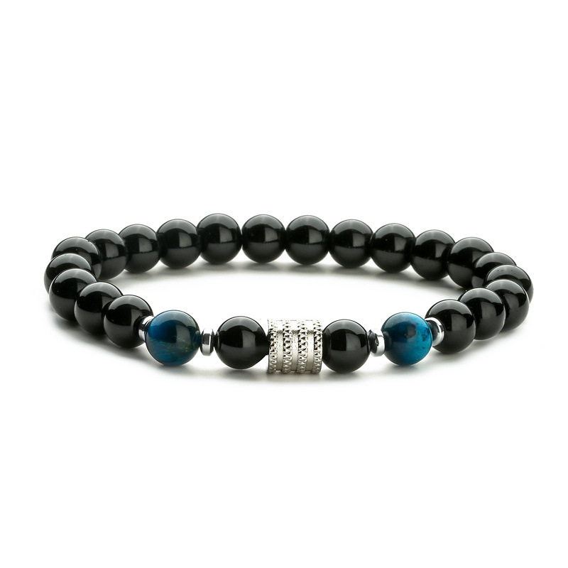Nueva venta caliente transfronteriza de acero inoxidable ojo de tigre obsidiana cuentas negras brillantes pulsera de los hombres pulsera de piedra natural pulsera de los hombres y las mujeres